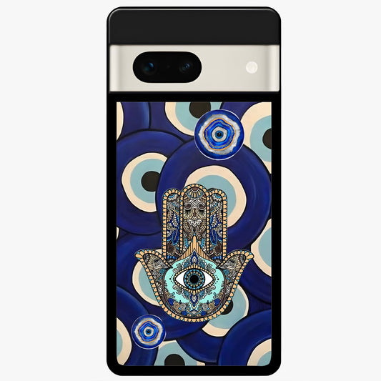  Hamsa Divine Guard Glass Case For Google Pixel 7A back cover – full design glossy printed glass finish