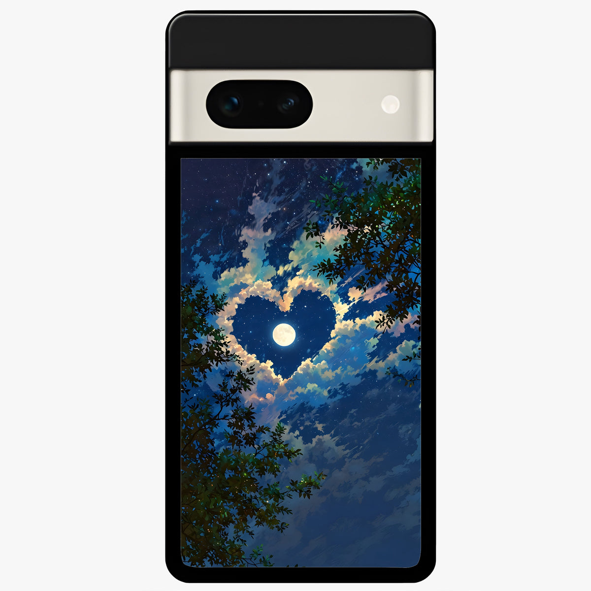  Heart With Moon Sky Glass Case For Google Pixel 7A back cover – full design glossy printed glass finish
