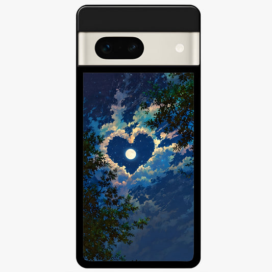 Heart With Moon Sky Glass Case For Google Pixel 7A back cover – full design glossy printed glass finish