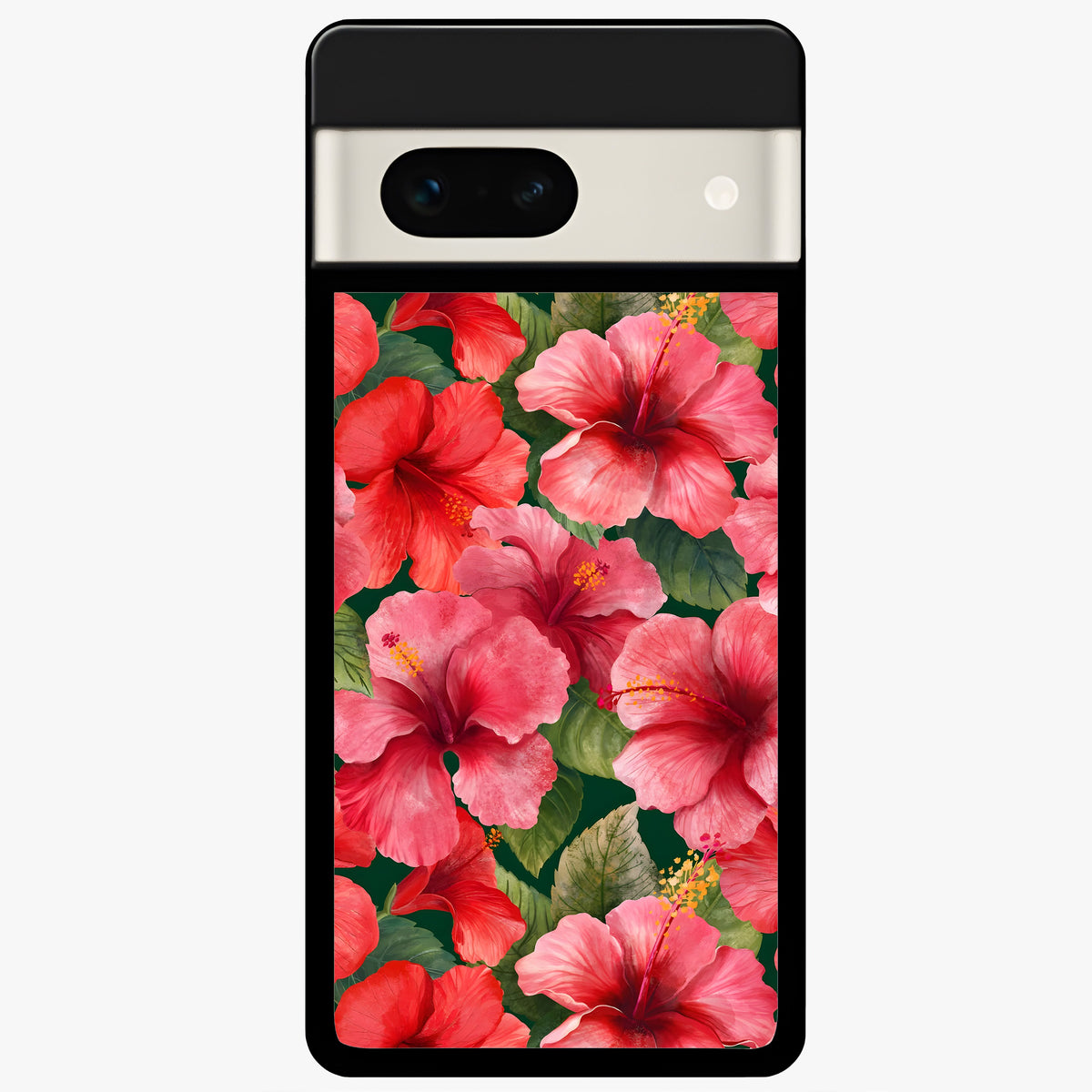  Hibiscus Pattern Glass Case For Google Pixel 7A back cover – full design glossy printed glass finish