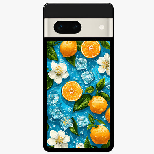  Ice Cube With Orange Glass Case For Google Pixel 7A back cover – full design glossy printed glass finish