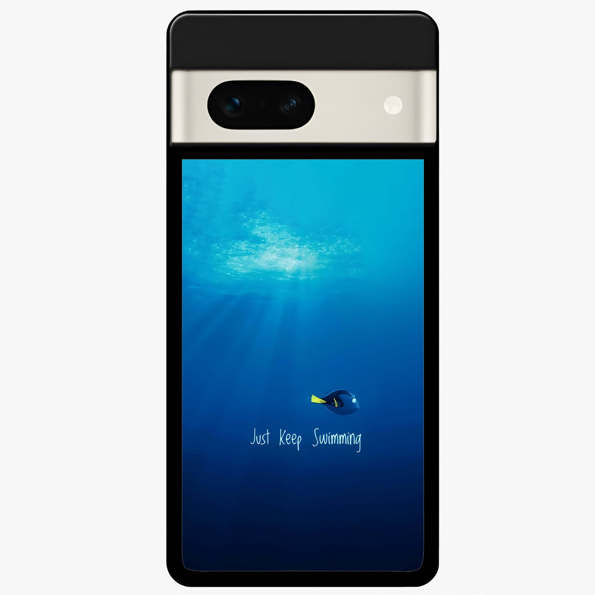  Just Keep Swimming Glass Case For Google Pixel 7A back cover – full design glossy printed glass finish