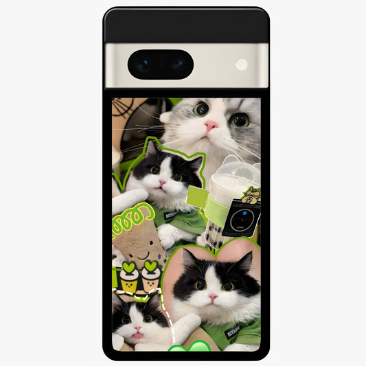  Matcha Cats Mood Glass Case For Google Pixel 7A back cover – full design glossy printed glass finish