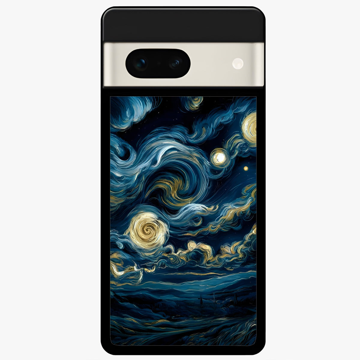  Midnight Sky Whirl Glass Case For Google Pixel 7A back cover – full design glossy printed glass finish