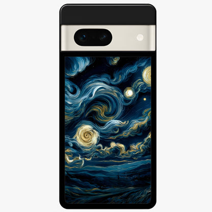  Midnight Sky Whirl Glass Case For Google Pixel 7A back cover – full design glossy printed glass finish