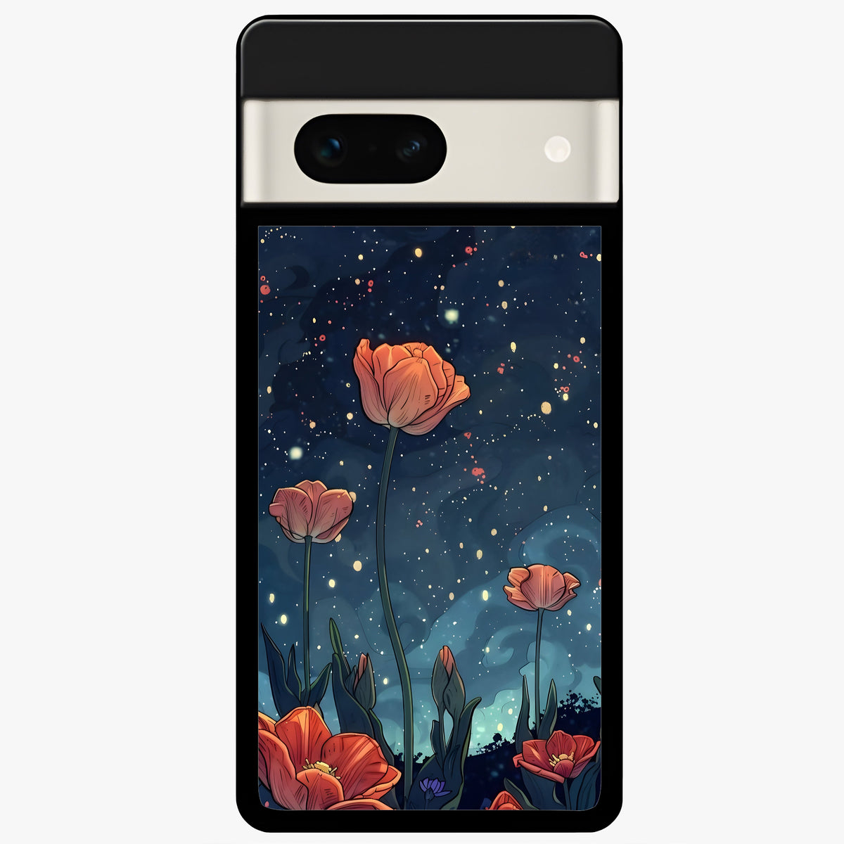  Midnight Tulip Glow Glass Case For Google Pixel 7A back cover – full design glossy printed glass finish