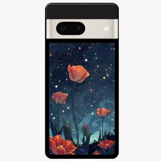  Midnight Tulip Glow Glass Case For Google Pixel 7A back cover – full design glossy printed glass finish
