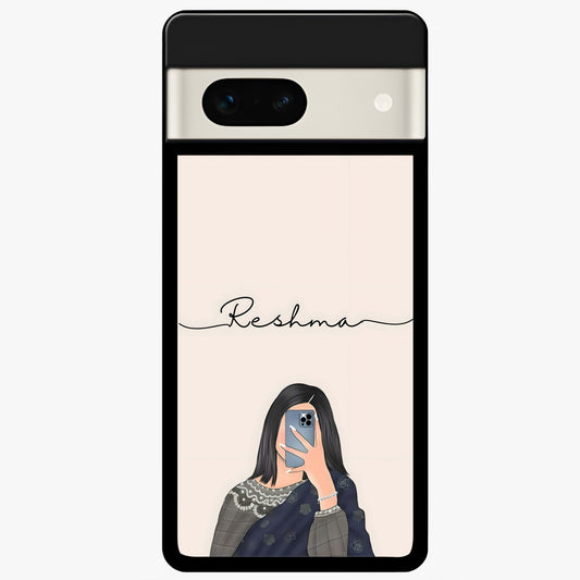  Mirror Mood Muse With Custom Name Glass Case For Google Pixel 7A back cover – full design glossy printed glass finish