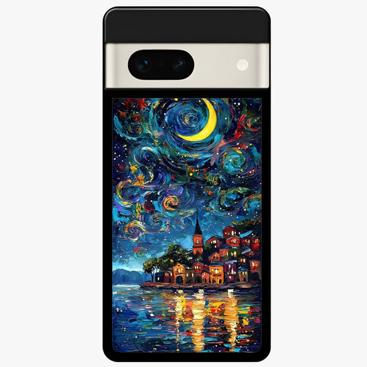  Moonlight Harbor Glow Glass Case For Google Pixel 7A back cover – full design glossy printed glass finish