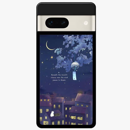  Moonlit Cat Silence Glass Case For Google Pixel 7A back cover – full design glossy printed glass finish