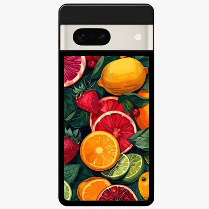  Multiple Fruits Glass Case For Google Pixel 7A back cover – full design glossy printed glass finish