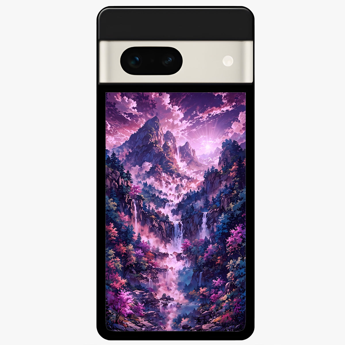  Mystic Cascade Peaks Glass Case For Google Pixel 7A back cover – full design glossy printed glass finish