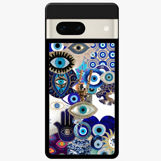  Mystic Charm Eye Glass Case For Google Pixel 7A back cover – full design glossy printed glass finish