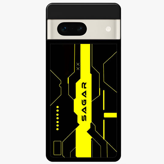  Neon CYBERPUNK Custom Name Glass Case For Google Pixel 7A back cover – full design glossy printed glass finish