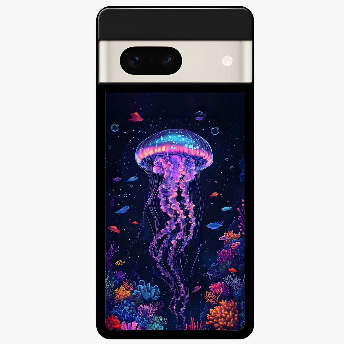  Neon Jellyfish Glass Case For Google Pixel 7A back cover – full design glossy printed glass finish