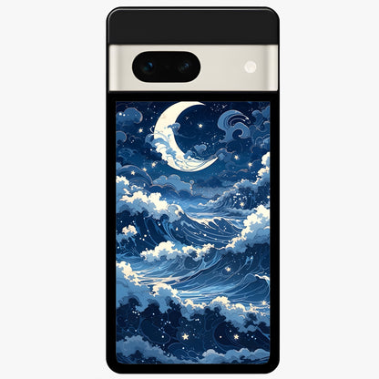  Ocean Moon Waves Glass Case For Google Pixel 7A back cover – full design glossy printed glass finish