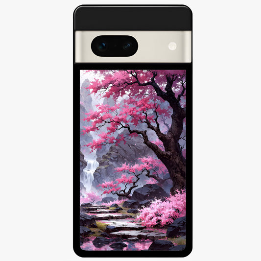  Pink Sunflower Glow Glass Case For Google Pixel 7A back cover – full design glossy printed glass finish