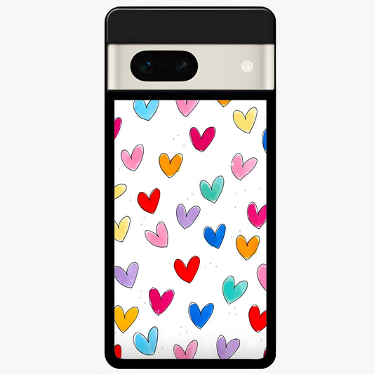  Playful Love Doodles Glass Case For Google Pixel 7A back cover – full design glossy printed glass finish