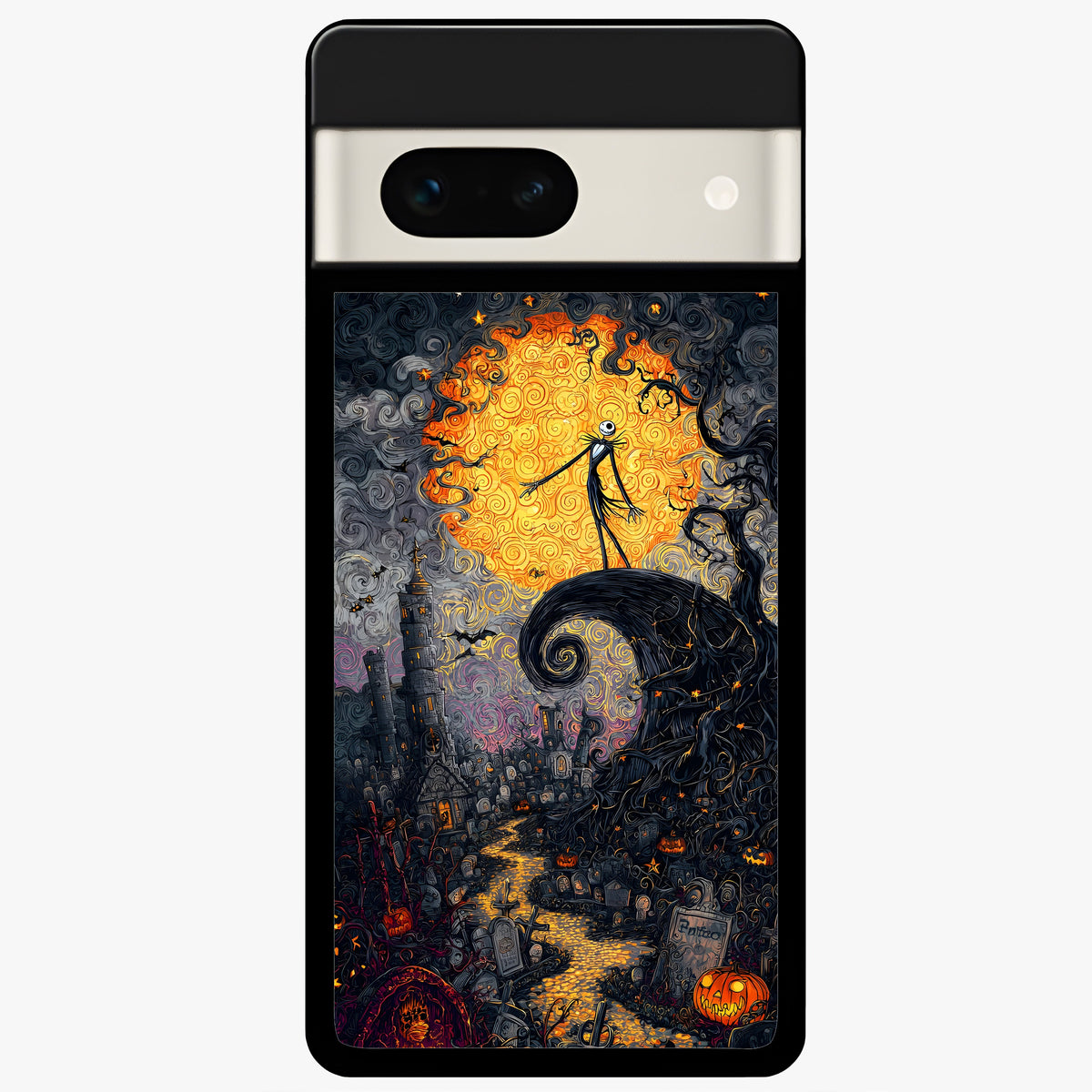  Pumpkin Moonlight Tale Glass Case For Google Pixel 7A back cover – full design glossy printed glass finish