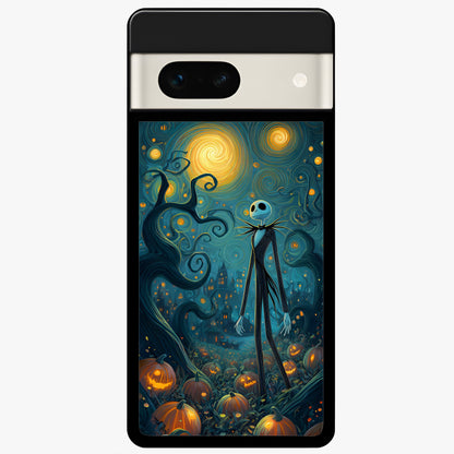  Pumpkin Moon Night Glass Case For Google Pixel 7A back cover – full design glossy printed glass finish