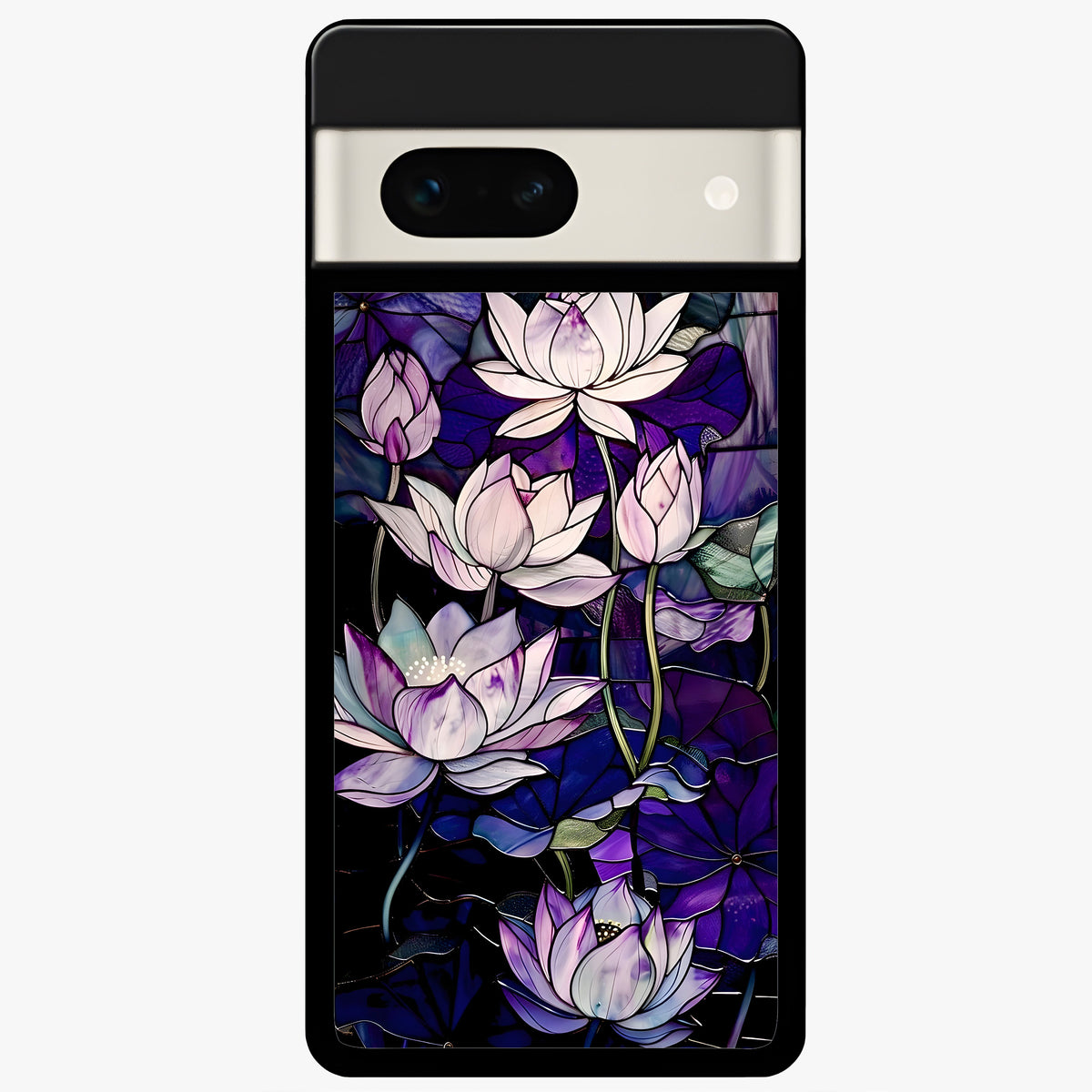  Purple Lotus Pattern Glass Case For Google Pixel 7A back cover – full design glossy printed glass finish