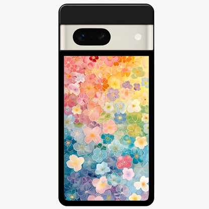 Rainbow Blossom Burst Glass Case For Google Pixel 7A back cover – full design glossy printed glass finish