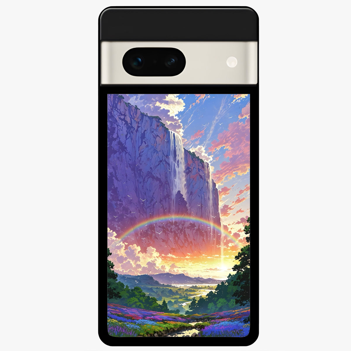  Rainbow Valley Dream Glass Case For Google Pixel 7A back cover – full design glossy printed glass finish