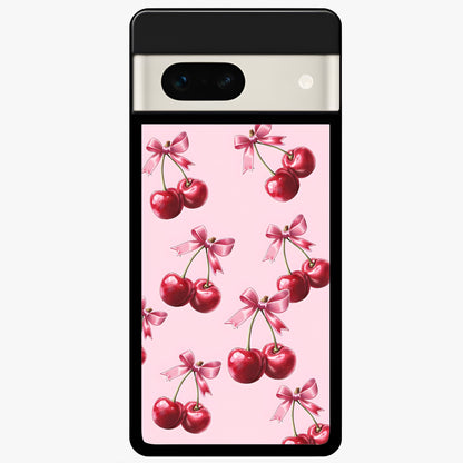 Red Cherries Pattern Glass Case For Google Pixel 7A back cover – full design glossy printed glass finish