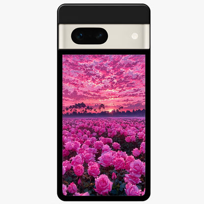 Rose Sunset Valley Glass Case For Google Pixel 7A back cover – full design glossy printed glass finish