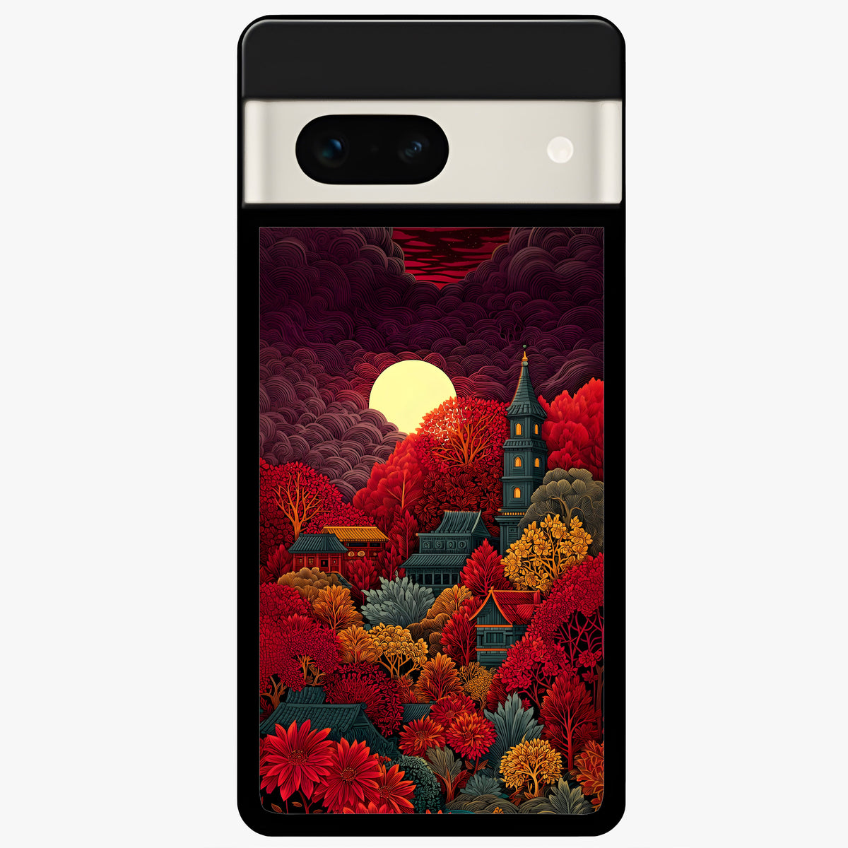  Scarlet Autumn Temple Glass Case For Google Pixel 7A back cover – full design glossy printed glass finish