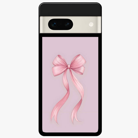  Soft Blush Bow Glass Case For Google Pixel 7A back cover – full design glossy printed glass finish