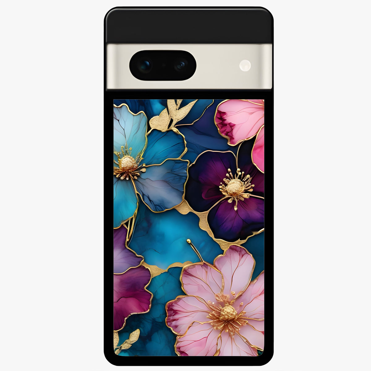  Sparkle Floral Glass Case For Google Pixel 7A back cover – full design glossy printed glass finish