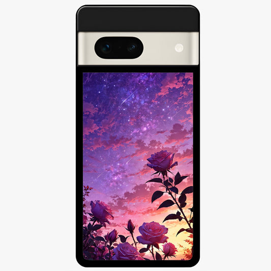  Starlit Rose Twilight Glass Case For Google Pixel 7A back cover – full design glossy printed glass finish