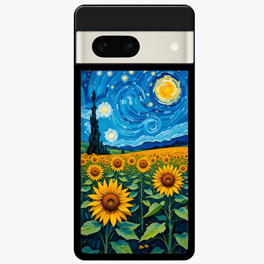  Starry Sunflower Dreams Glass Case For Google Pixel 7A back cover – full design glossy printed glass finish