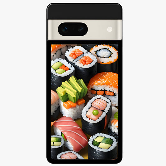  Sushi Food Pattern Glass Case For Google Pixel 7A back cover – full design glossy printed glass finish