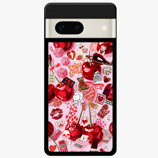  Sweet Cherry Chaos Glass Case For Google Pixel 7A back cover – full design glossy printed glass finish