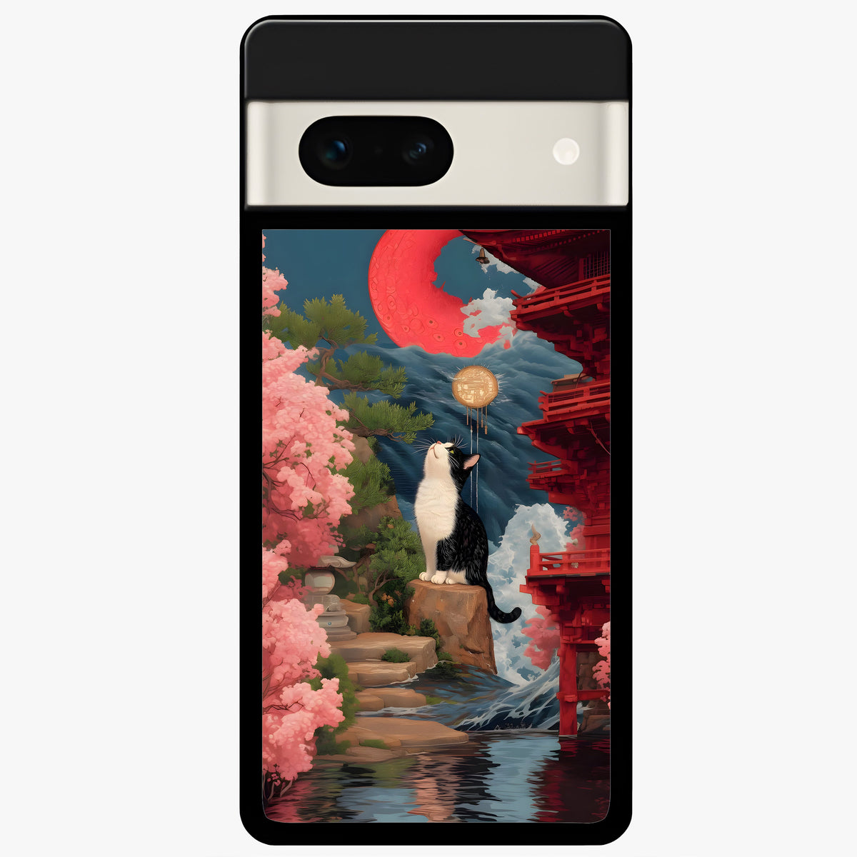  Temple Cat Scenery Glass Case For Google Pixel 7A back cover – full design glossy printed glass finish