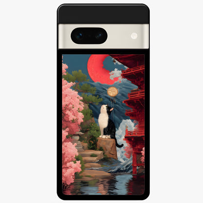  Temple Cat Scenery Glass Case For Google Pixel 7A back cover – full design glossy printed glass finish