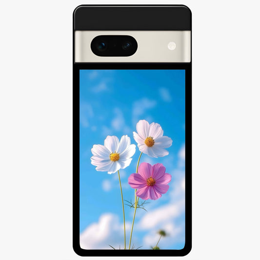  Tripple Flowers With Sky Glass Case For Google Pixel 7A back cover – full design glossy printed glass finish