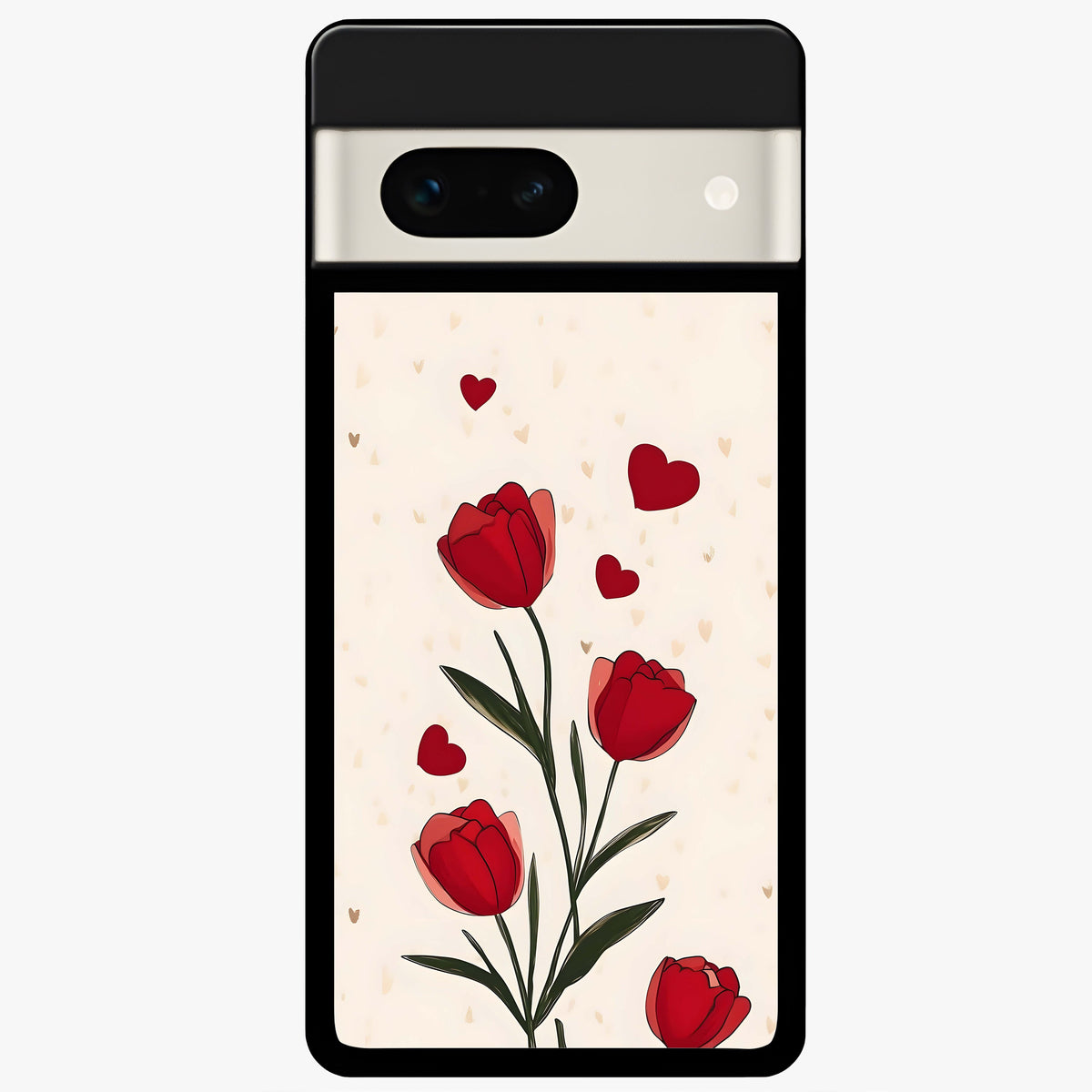  Tulip With Heart Glass Case For Google Pixel 7A back cover – full design glossy printed glass finish