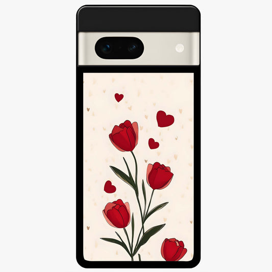  Tulip With Heart Glass Case For Google Pixel 7A back cover – full design glossy printed glass finish