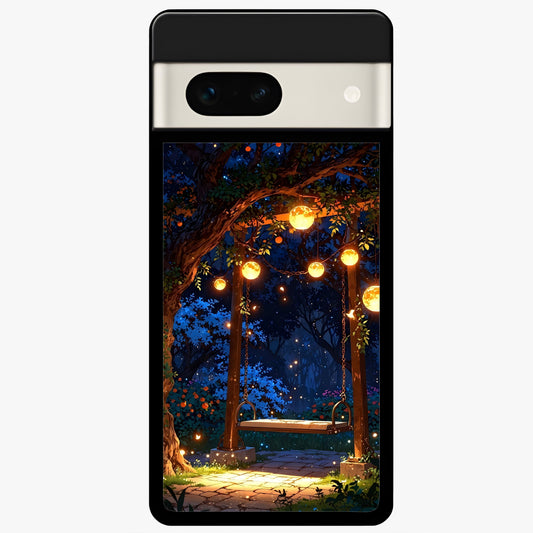  Twilight Garden Swing Glass Case For Google Pixel 7A back cover – full design glossy printed glass finish