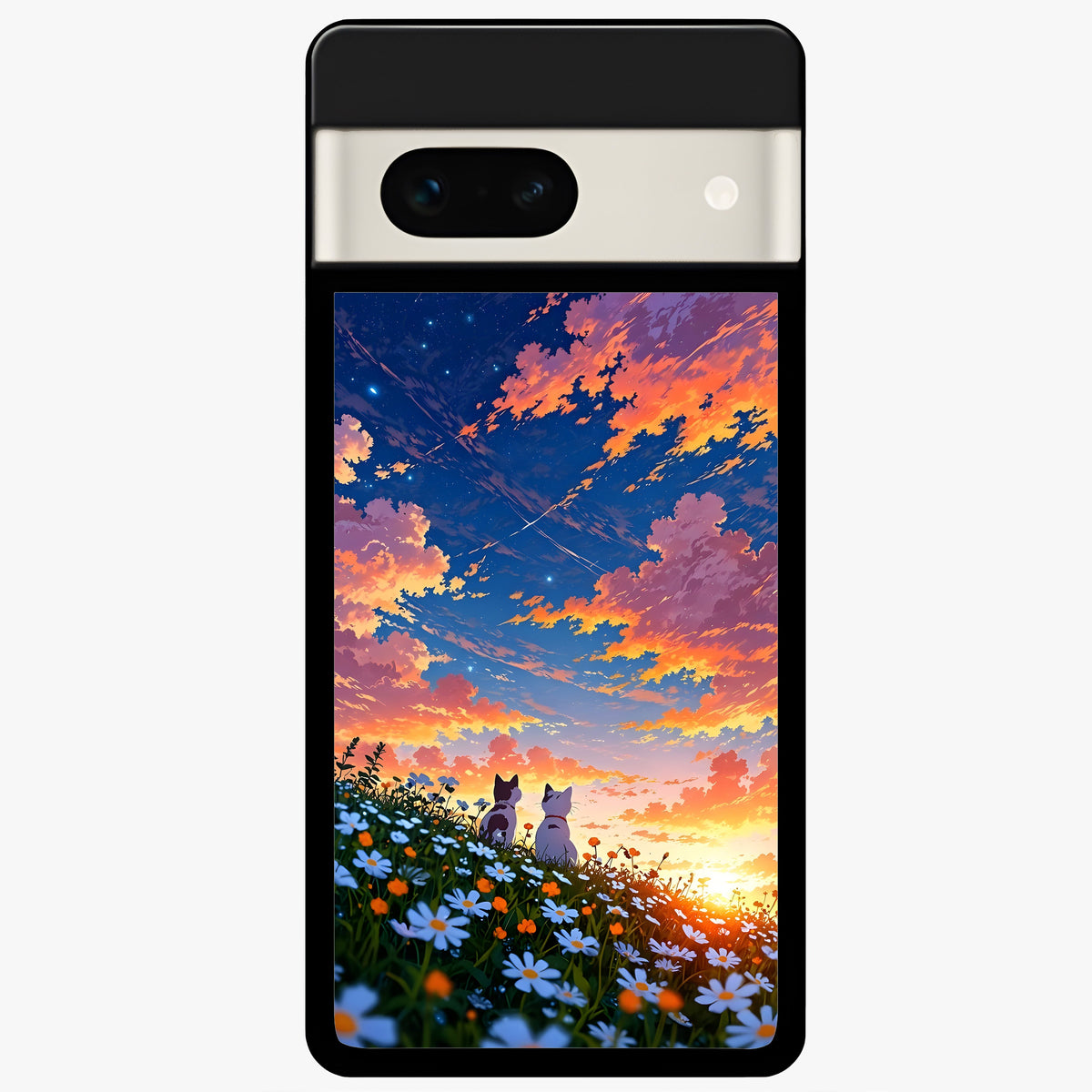  Two Cats Friends Glass Case For Google Pixel 7A back cover – full design glossy printed glass finish