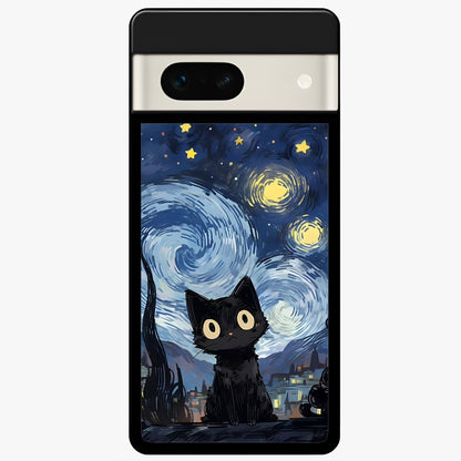  Van Gogh Cat Glass Case For Google Pixel 7A back cover – full design glossy printed glass finish