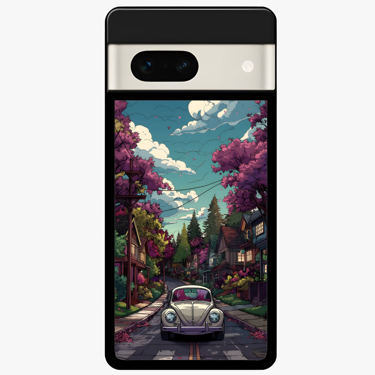  Vintage Street Drive Glass Case For Google Pixel 7A back cover – full design glossy printed glass finish