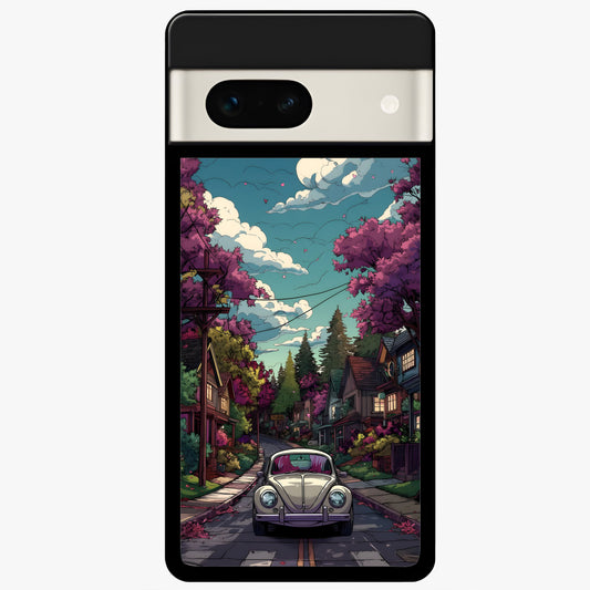  Vintage Street Drive Glass Case For Google Pixel 7A back cover – full design glossy printed glass finish