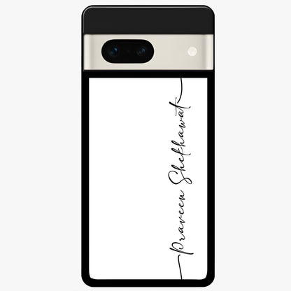  White Tune Custom Name Glass Case For Google Pixel 7A back cover – personalized glossy printed glass finish