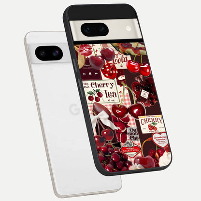  Aesthetic Cherry Tea phone case For Google Pixel 7A showing premium glass back cover with detailed artwork