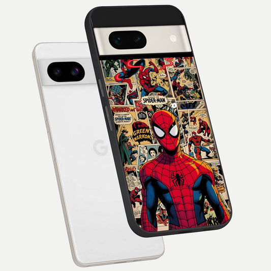  Aesthetic Spider phone case For Google Pixel 7A showing premium glass back cover with detailed artwork