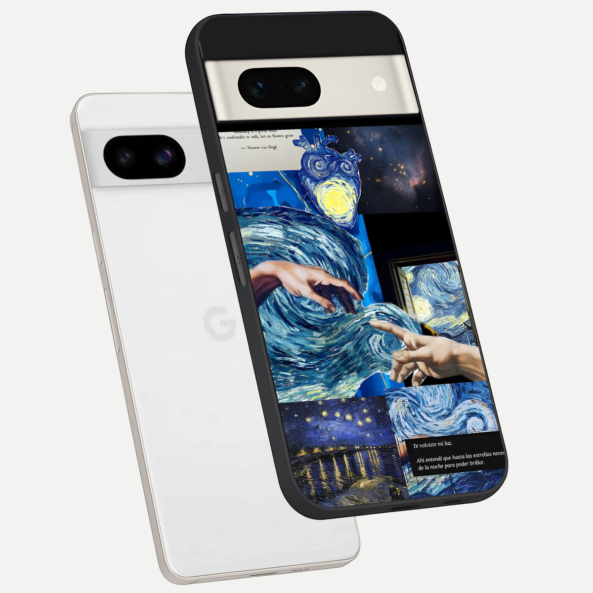  Aesthetic Vando Hands phone case For Google Pixel 7A showing premium glass back cover with detailed artwork